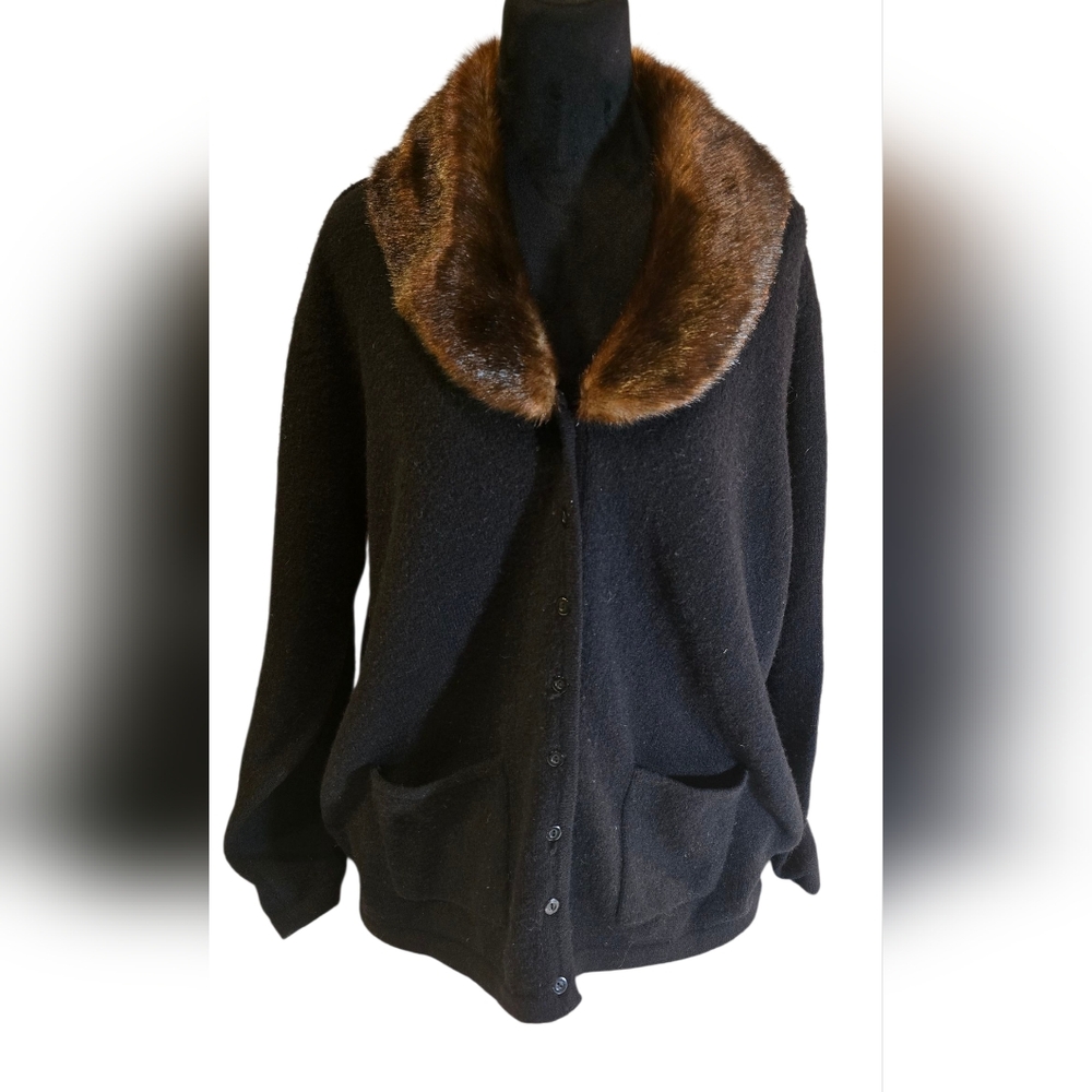Emma James Fur Collar Cardigan Sweater 1X